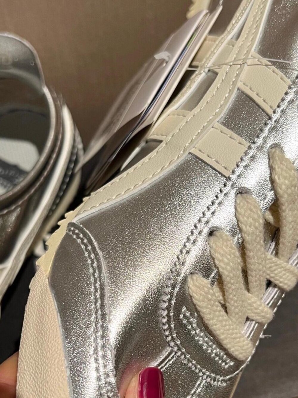 Women’s Onitsuka Tiger Mexico 66 Silver White Metallic Retro Sneakers - Picture 8 of 10